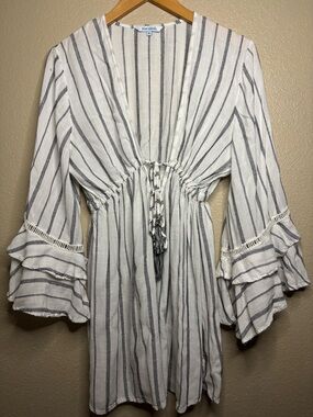 blue island White and Black Striped Swim Coverup size XL